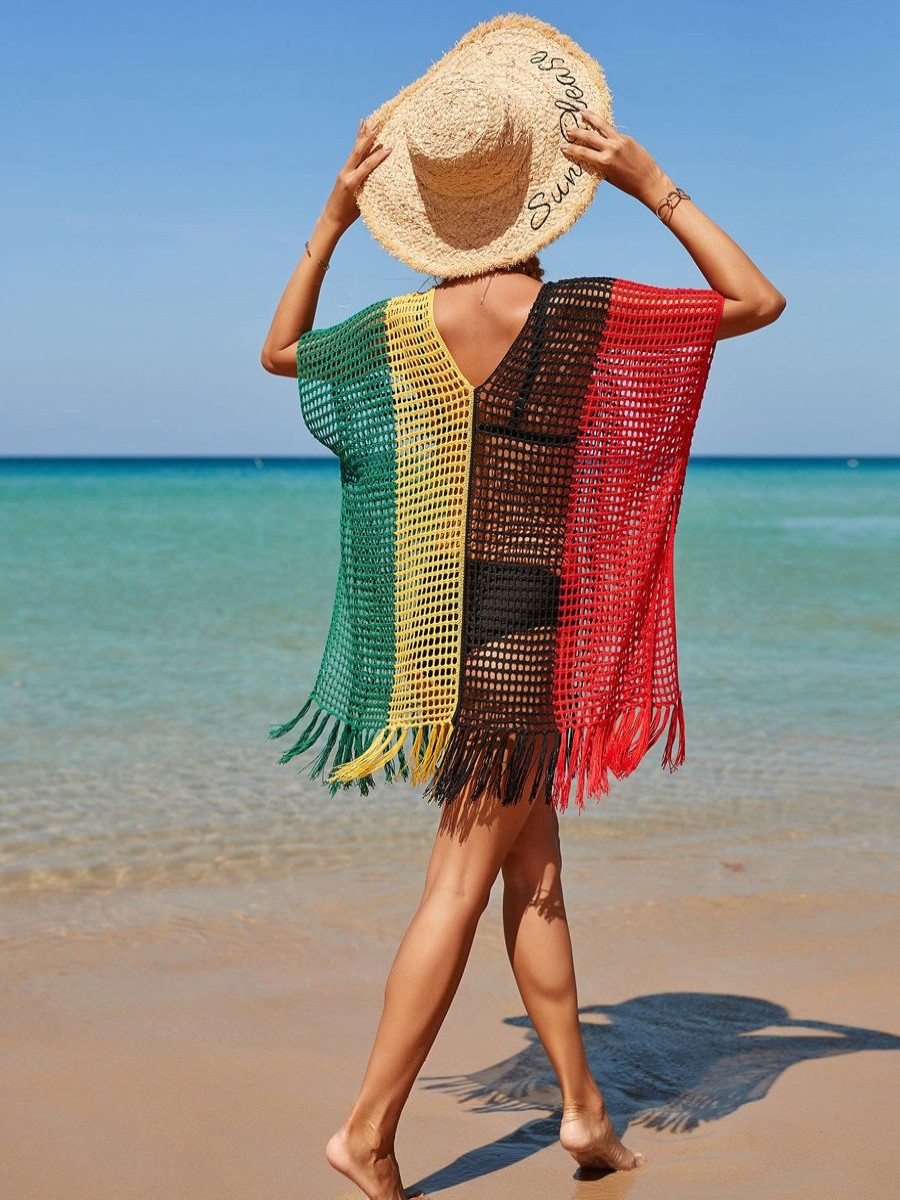 Women The Beach Company Beachwear | Boho Gradient Crochet Cover Up Colorful