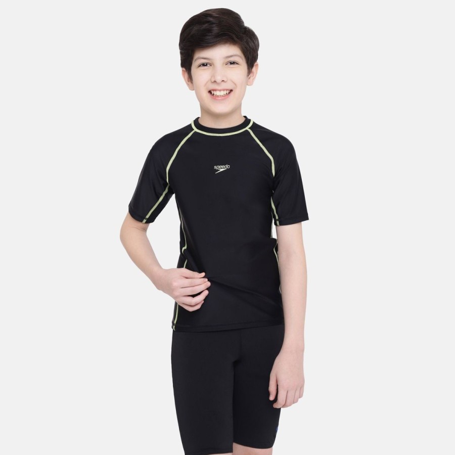 Kids Speedo Swimsuits For Boys | Swim Rashguard T-Shirt - Jr Black/Spritz