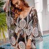 Women The Beach Company Beachwear | Embroidered Crochet Mesh Cover Up Black