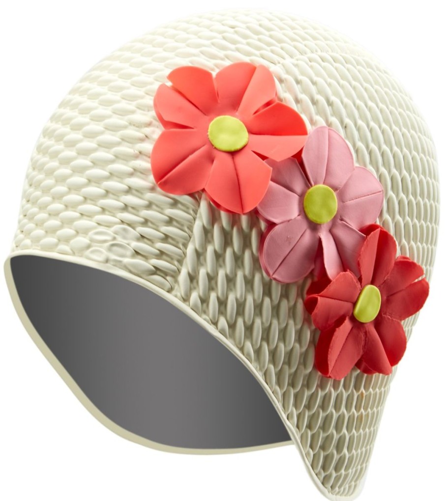 Swim Equipment Sporti | Floral Bubble Swim Cap White/Pink/Yellow/Red