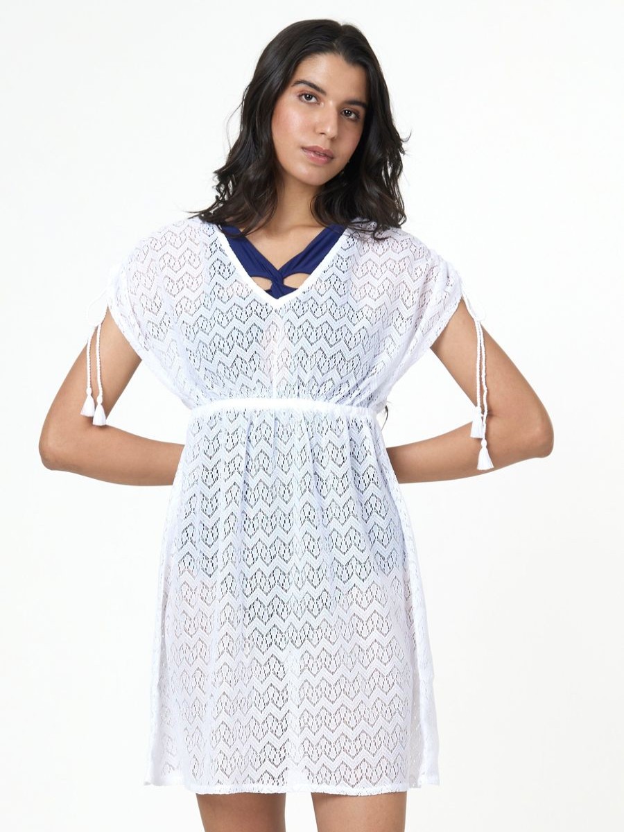 Women The Beach Company Beachwear | Chevron Lace Beach Tunic White