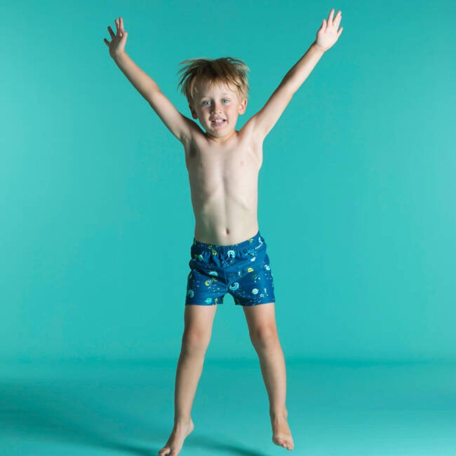 Kids Decathlon Swimsuits For Boys | Baby Washable Swim Nappy Boxer Blue Printed