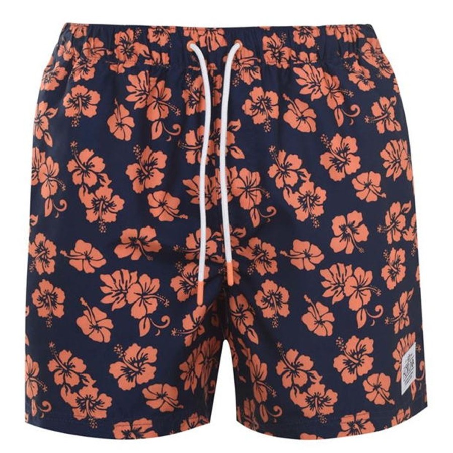 Men HOT TUNA Swimwear And Board Shorts | Hibiscus Print Board Shorts Navy/Orange