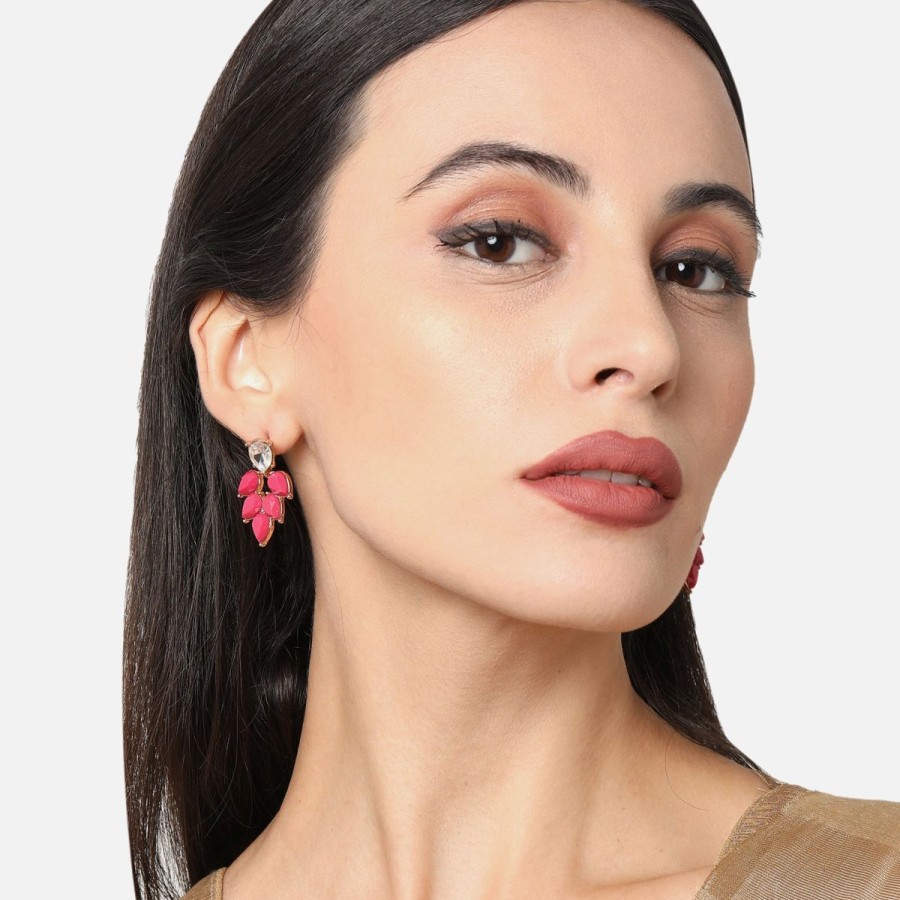 Women Accessorize Resort Jewellery | Tear Drop Shape Short Stone Earrings Raspberry Pink