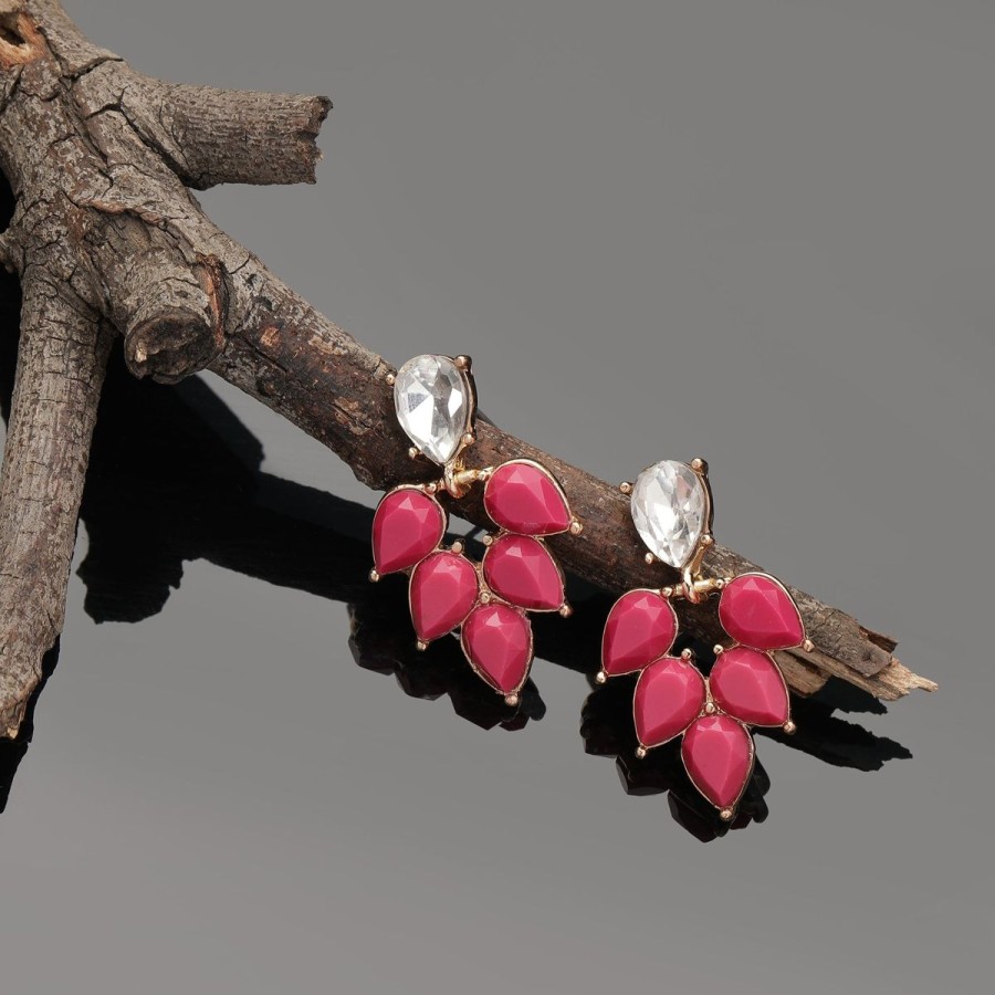 Women Accessorize Resort Jewellery | Tear Drop Shape Short Stone Earrings Raspberry Pink