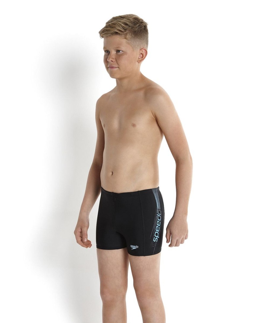 Kids Speedo Swimsuits For Boys | Speedo Sports Logo Panel Aquashort Black/Powder Blue