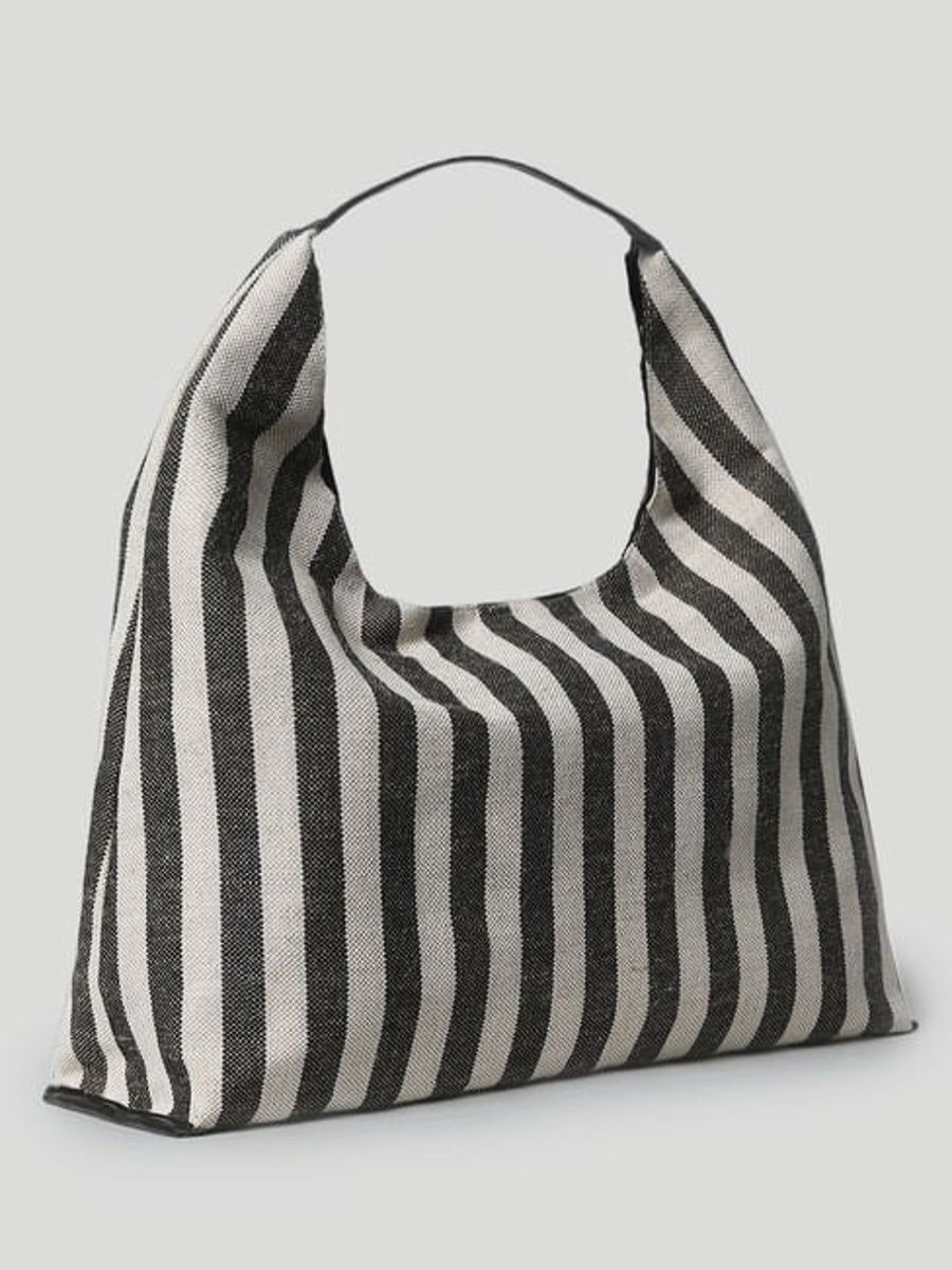 Women ONLY Bags & Totes | Black Striped Beach Bag