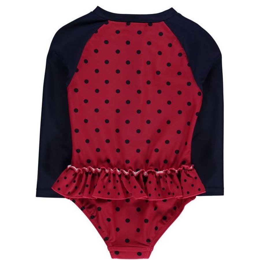 Kids The Beach Company Swimsuits For Toddlers | Polka Ruffle Sun Safe Swimsuit Black/Red