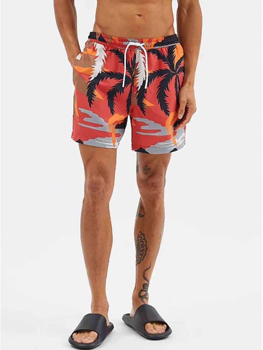 Men George Swimwear And Board Shorts | Palm Tree Swim Shorts Red