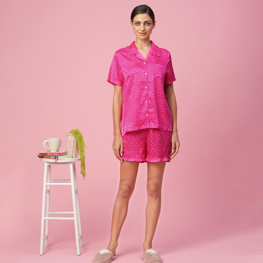 Women The Beach Company Nightwear | Jacquard Fuchsia Shorty Set