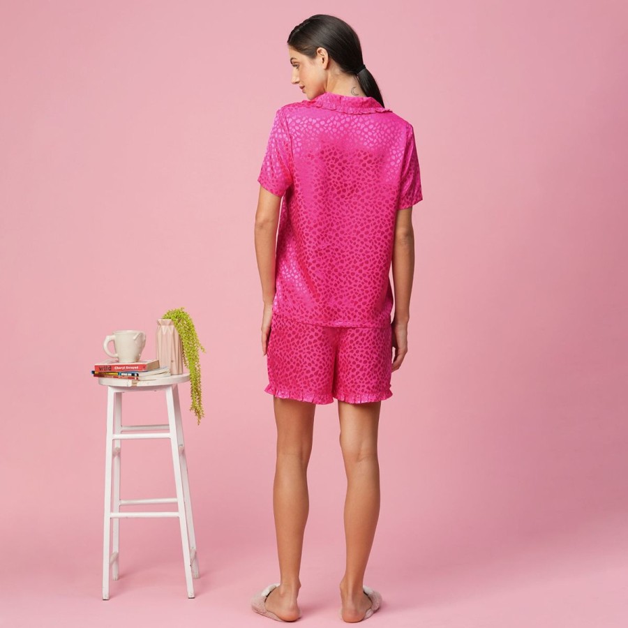 Women The Beach Company Nightwear | Jacquard Fuchsia Shorty Set