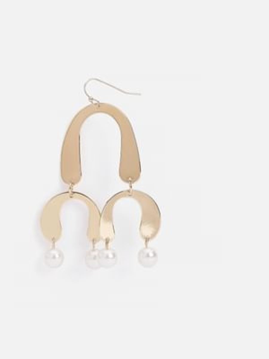 Women Vero Moda Resort Jewellery | Golden Faux Pearl Drop Earrings