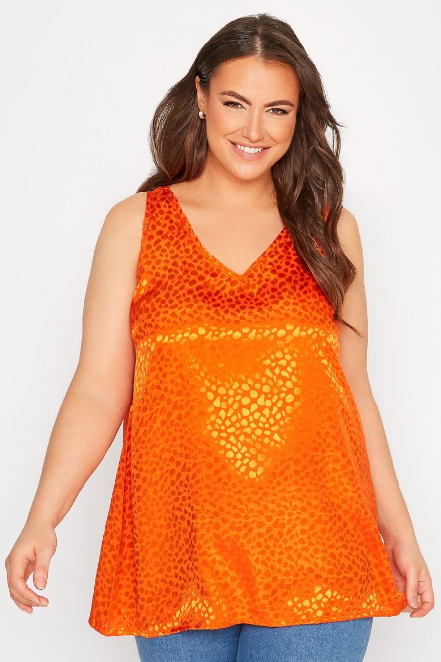 Women The Beach Company Swim & Beach | Plus Size Jacquard Satin Vest Top Orange