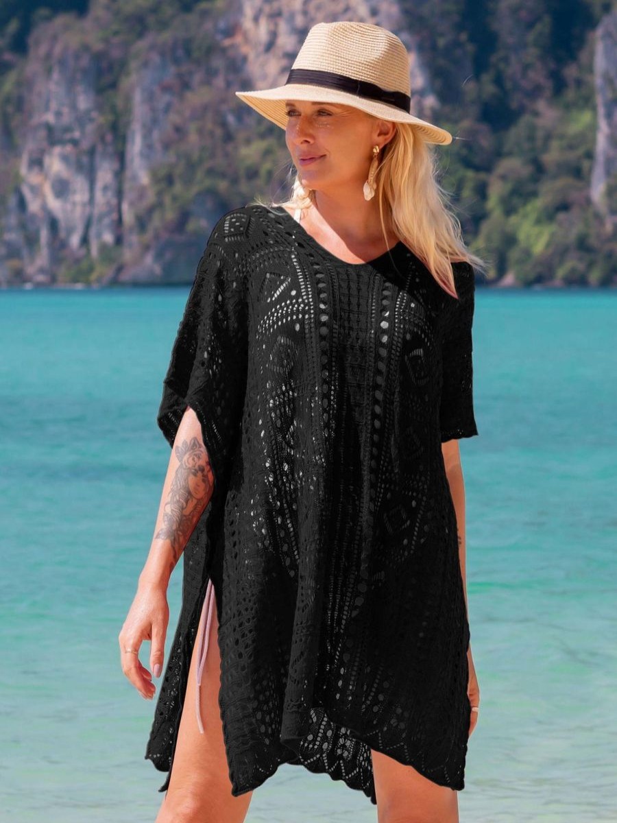 Women The Beach Company Beachwear | Crochet Beach Cover-Up Black