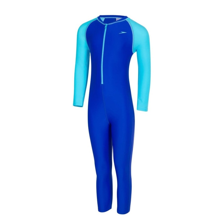 Kids Speedo Swimsuits For Boys | Speedo Color Block Ls All-In-1 Suit Chroma Blue/Aqua Splash