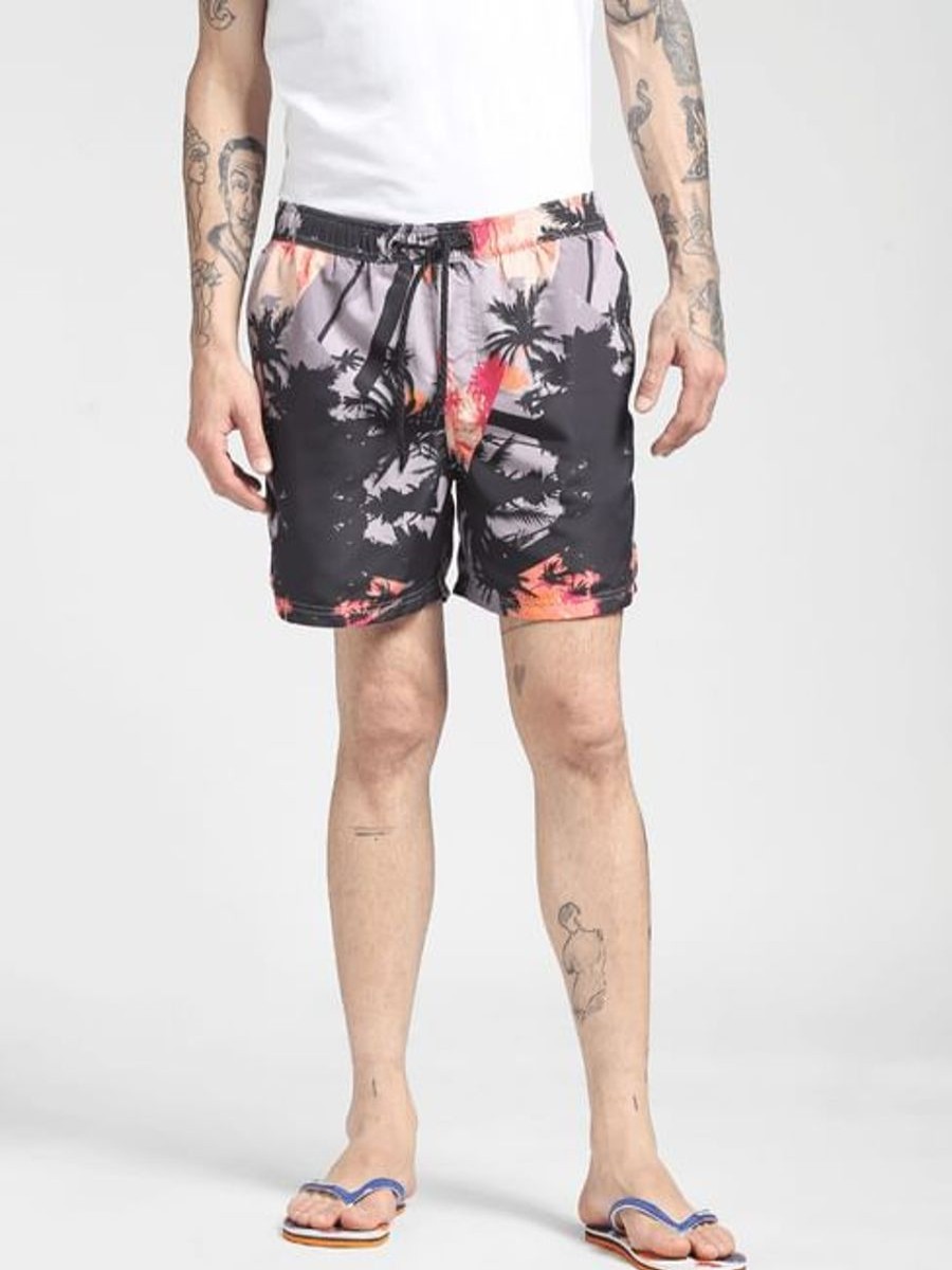 Men JACK & JONES Swimwear And Board Shorts | Purple Tropical Print Swim Shorts Multi