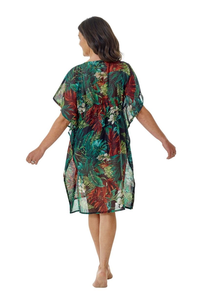 Women The Beach Company Beachwear | Tropical V-Neck Kaftan Green/Multi