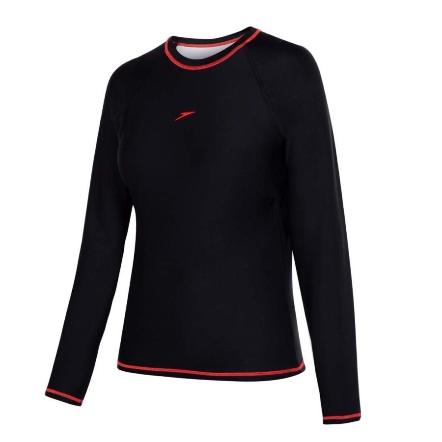 Women Speedo Bikini Sets | Speedo Long Sleeve Rashguard/ Suntop Black/Lava Red