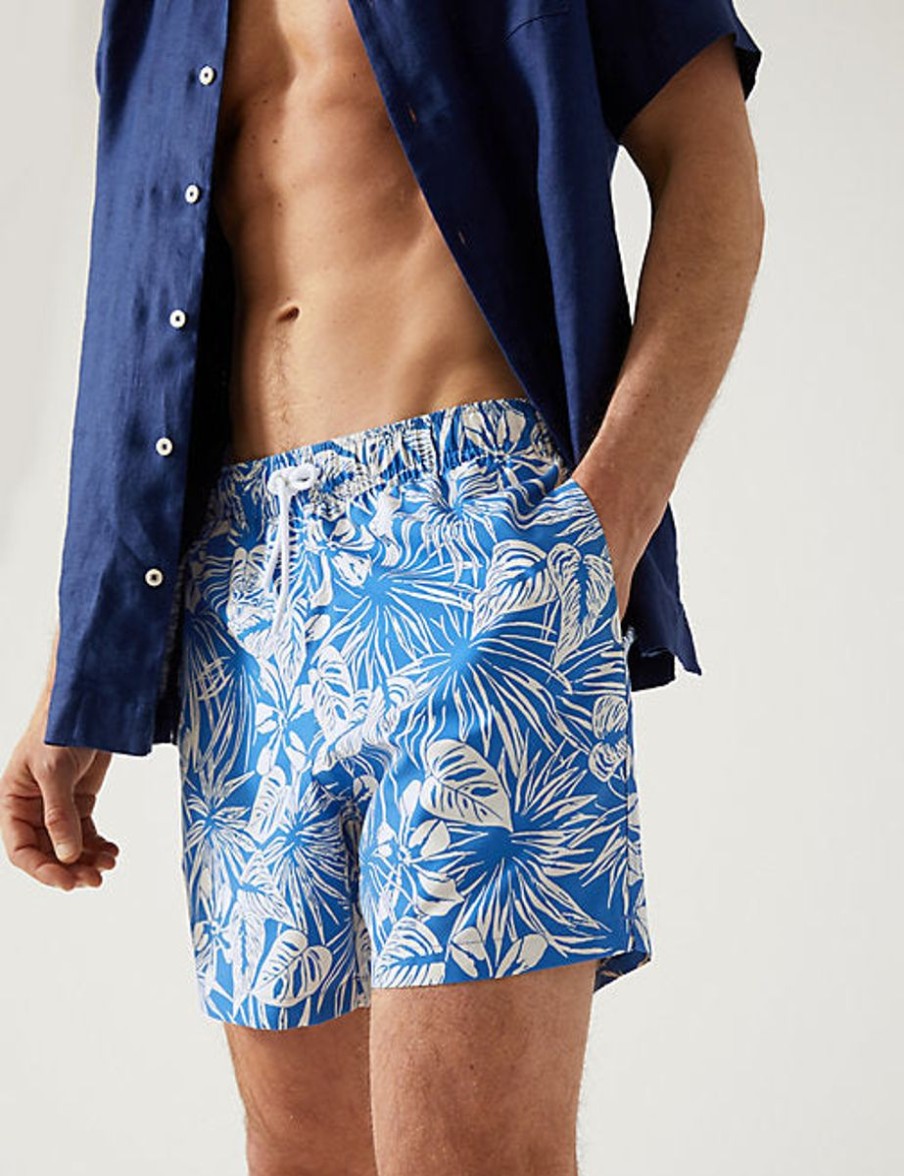 Men Marks & Spencer Swimwear And Board Shorts | Quick Dry Tropical Print Swim Shorts Blue Mix