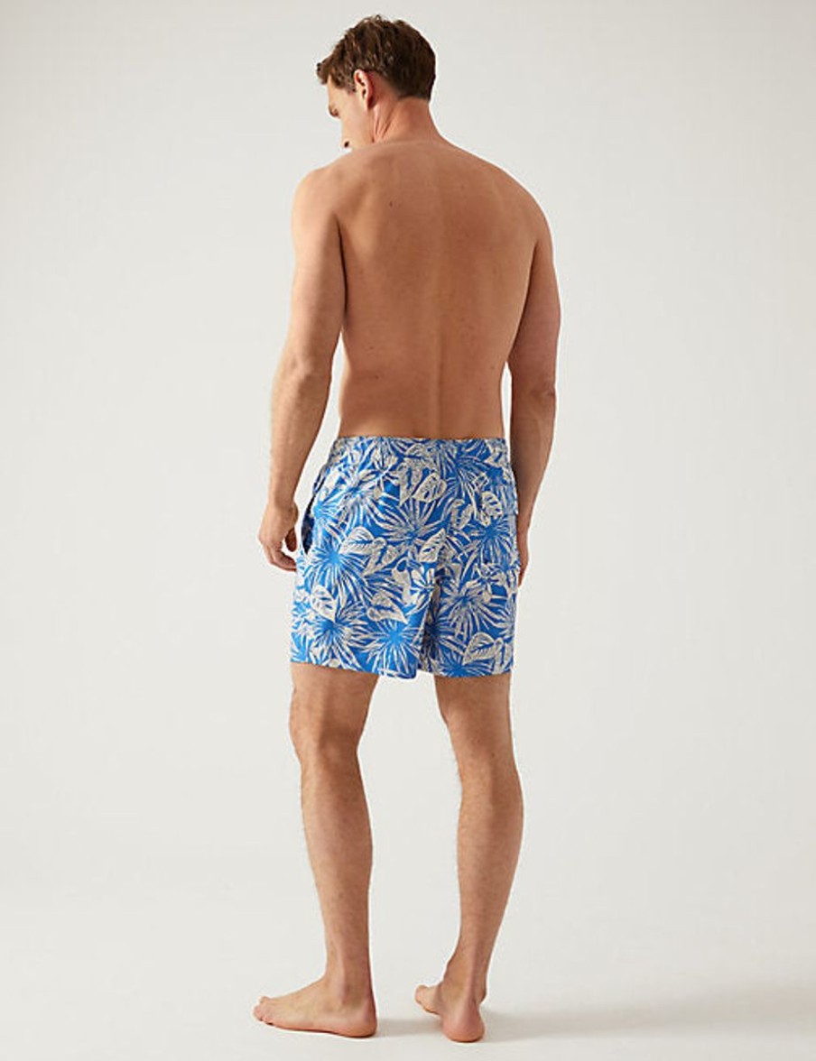 Men Marks & Spencer Swimwear And Board Shorts | Quick Dry Tropical Print Swim Shorts Blue Mix