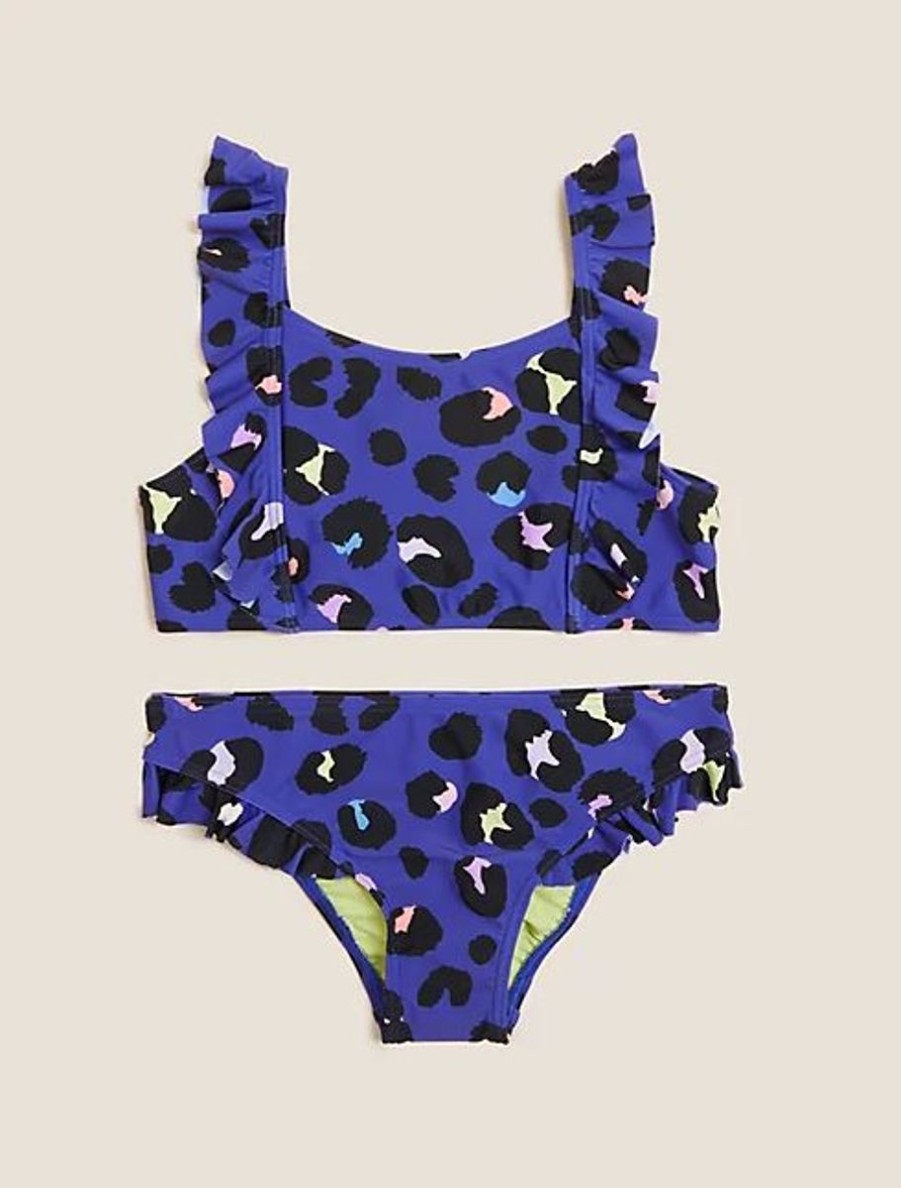 Kids Marks & Spencer Swimsuits For Girls | 2Pc Leopard Print Bikini Purple