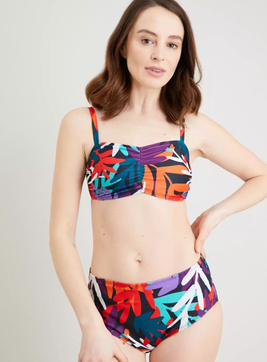 Women Tu Bikini Sets | Tropical Leaf Bandeau Bikini Set