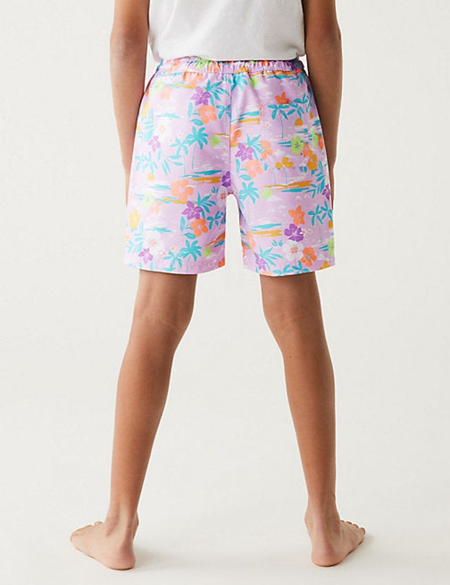 Kids Marks & Spencer Swimsuits For Boys | Tropical Print Swim Shorts Purple Mix