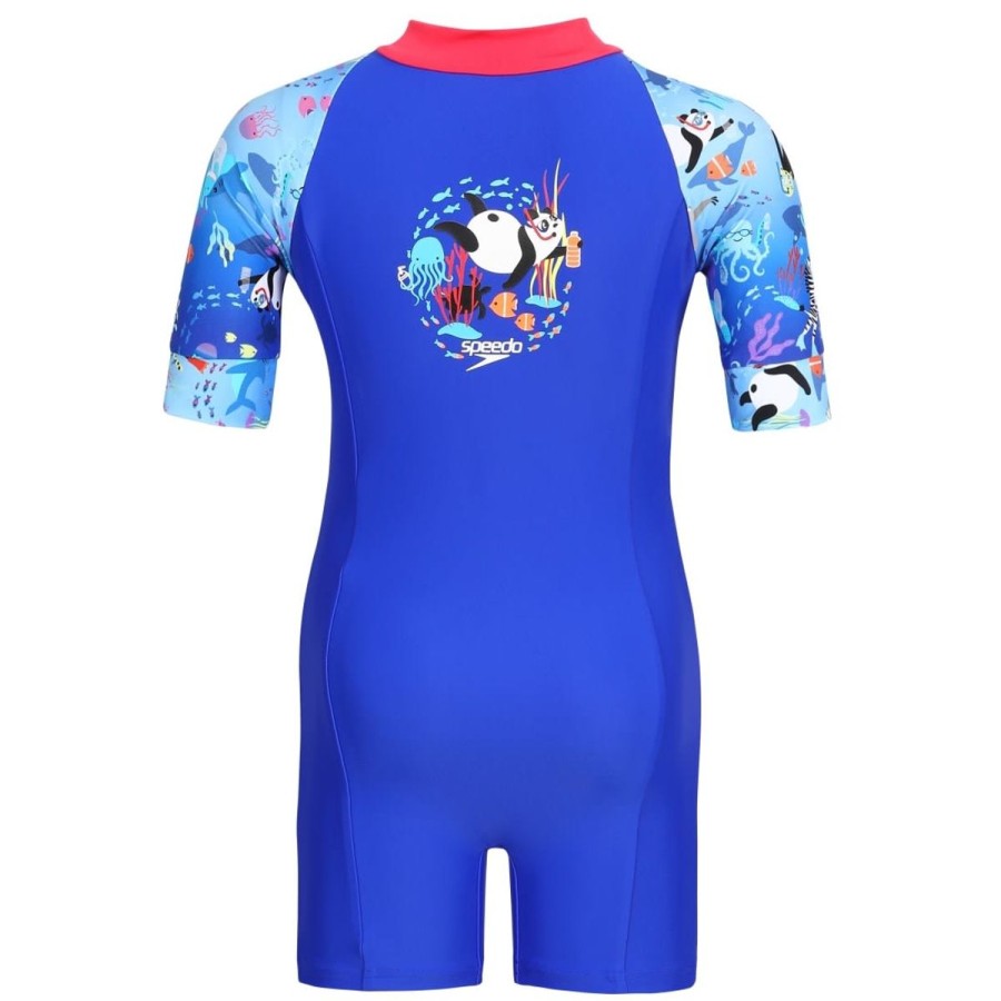 Kids Speedo Swimsuits For Girls | Corey Croc Essential All-In-One Suit Rasberry Fill/Cobalt/Azure/White