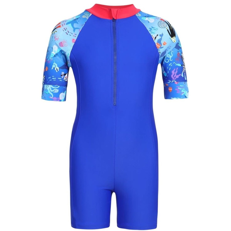 Kids Speedo Swimsuits For Girls | Corey Croc Essential All-In-One Suit Rasberry Fill/Cobalt/Azure/White