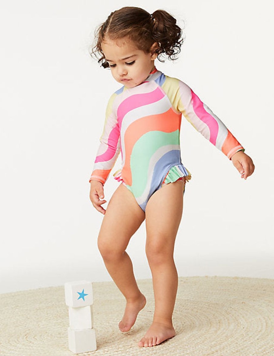 Kids Marks & Spencer Swimsuits For Toddlers | Rainbow Long Sleeve Swimsuit Pink Mix