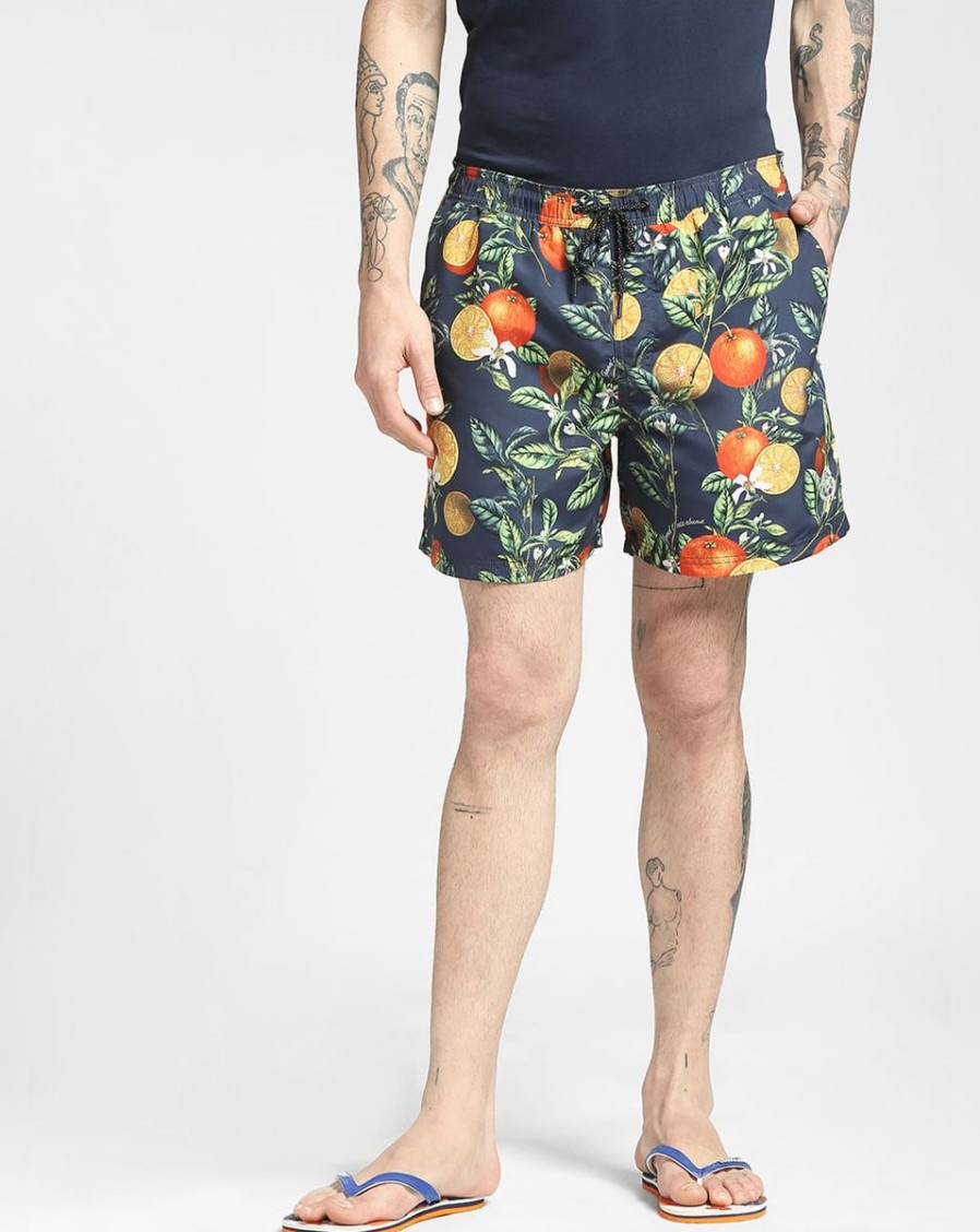 Men JACK & JONES Swimwear And Board Shorts | Navy Printed Swim Shorts