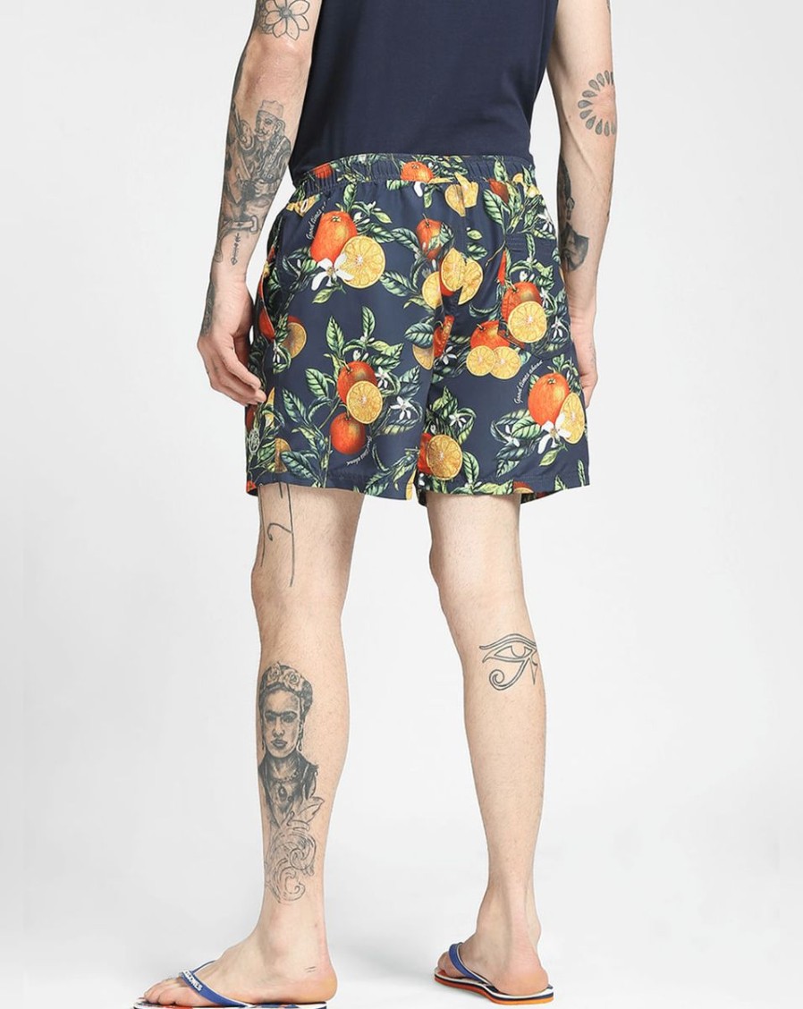 Men JACK & JONES Swimwear And Board Shorts | Navy Printed Swim Shorts