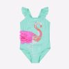 Kids Mothercare Swimsuits For Girls | Mock-Sequin Flamingo Swimsuit Green