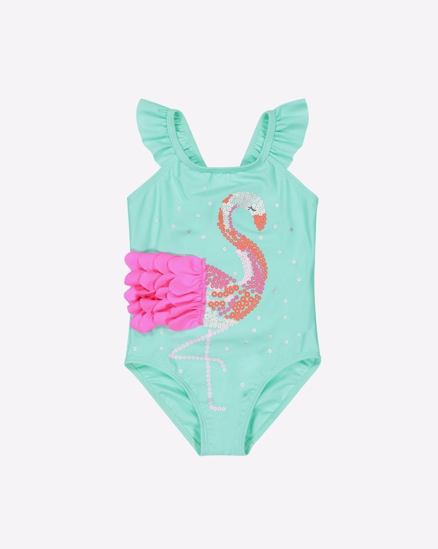 Kids Mothercare Swimsuits For Girls | Mock-Sequin Flamingo Swimsuit Green