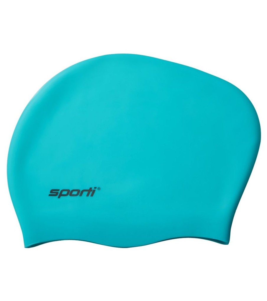 Swim Equipment Sporti | Solid Long Hair Bun Silicone Swim Cap Teal