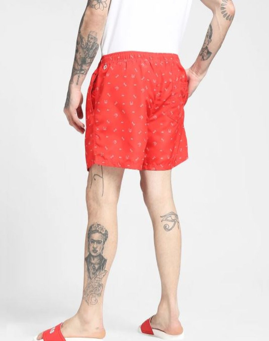 Men JACK & JONES Swimwear And Board Shorts | Red Printed Swim Shorts