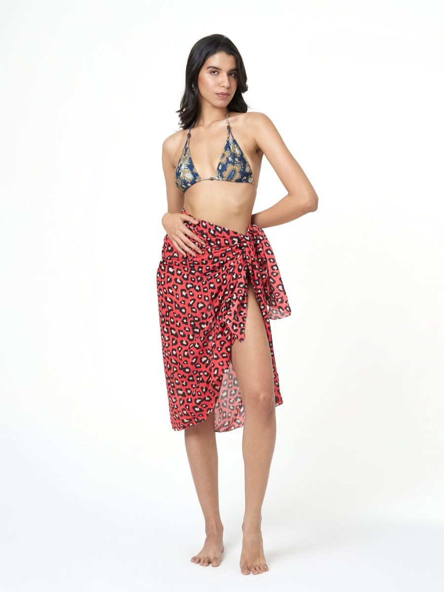 Women The Beach Company Sarongs & Pareos | Red Leopard Print Sarong