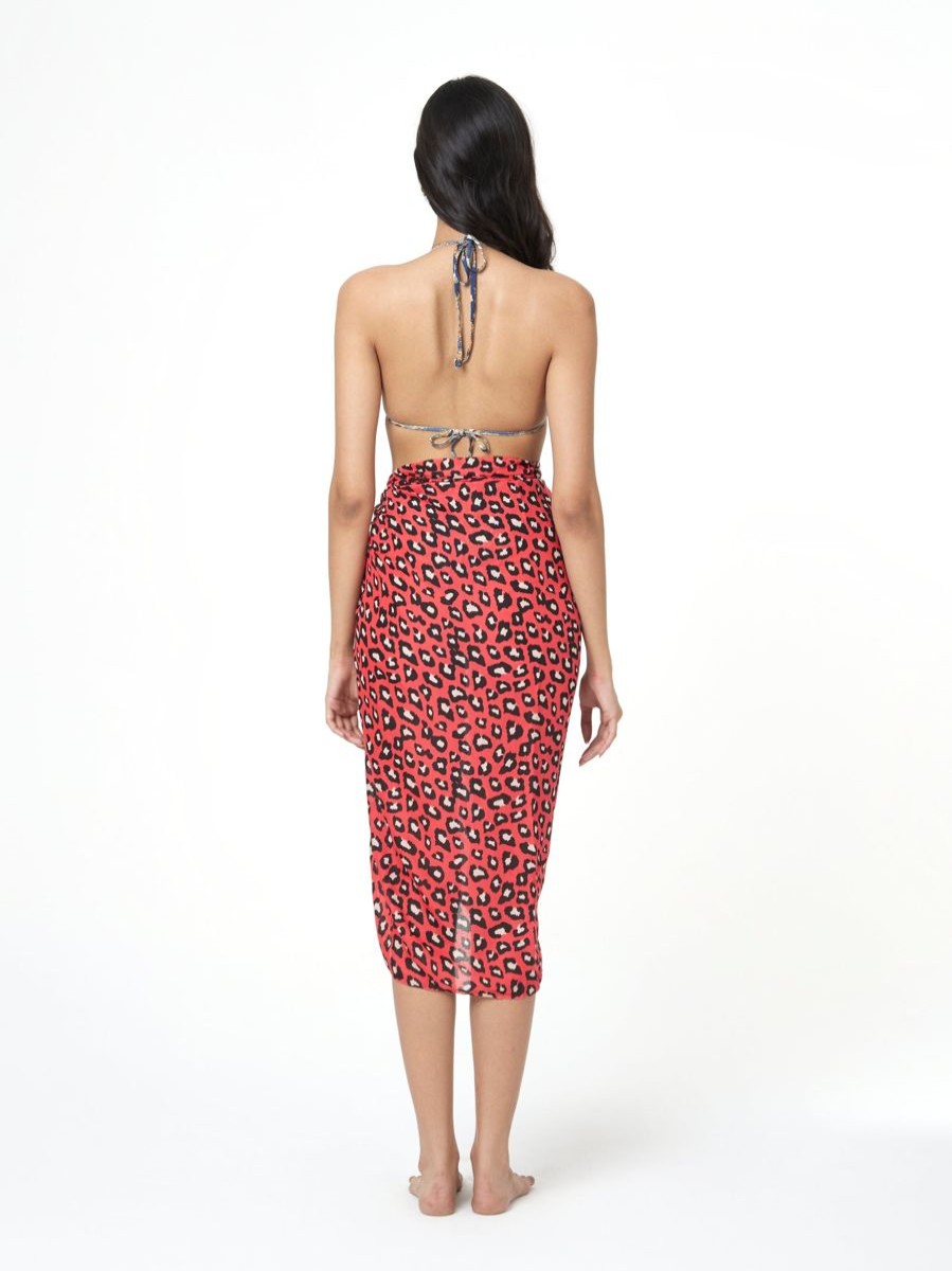 Women The Beach Company Sarongs & Pareos | Red Leopard Print Sarong