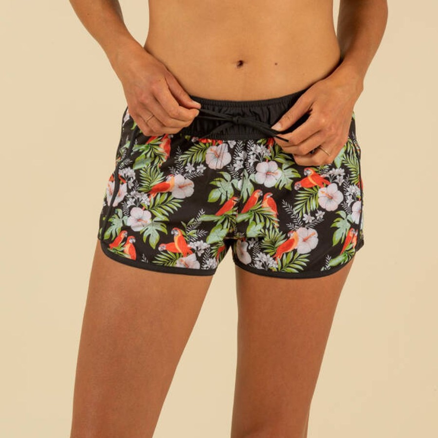 Women Decathlon Bikini Sets | Tini Parrot Board Shorts Black/ Multi