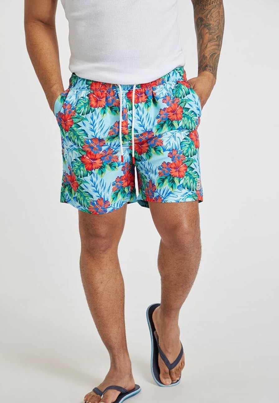 Men The Beach Company Swimwear And Board Shorts | Hibiscus Floral Print Swim Shorts