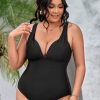 Women The Beach Company Swimwear | Summer Of Love Plunge Tummy Control Plus Size One Piece Black