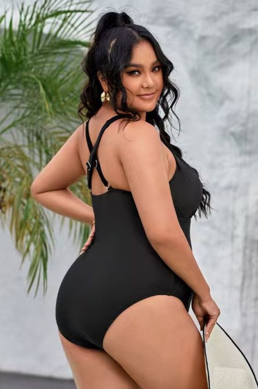 Women The Beach Company Swimwear | Summer Of Love Plunge Tummy Control Plus Size One Piece Black