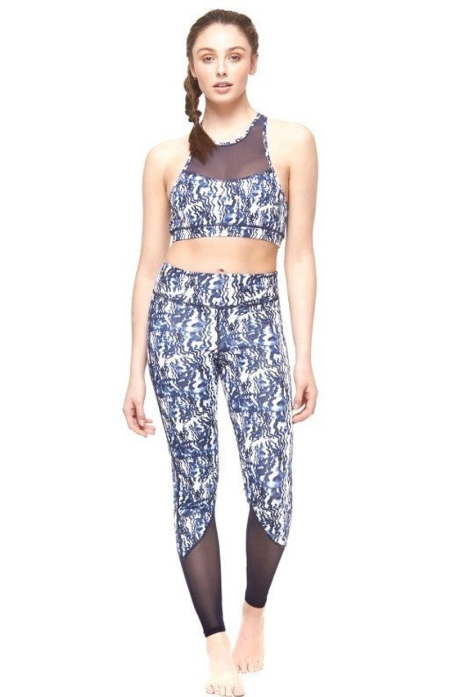 Women South Beach Activewear | Navy Marble Print Bralette & Legging Set