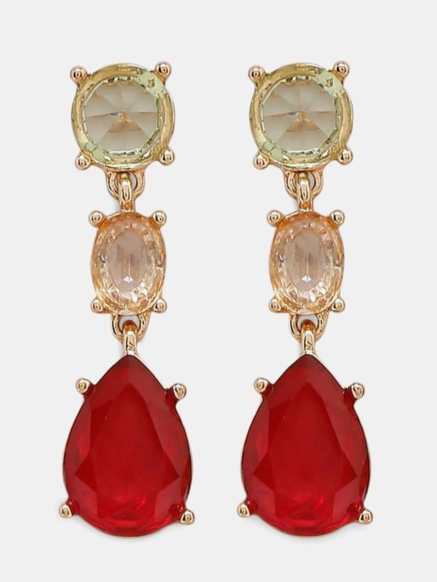 Women Vero Moda Resort Jewellery | Red Rhinestone Earrings