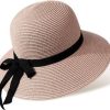 Women The Beach Company Beach Hats | Ribbon Straw Bucket Sun Hat Pink