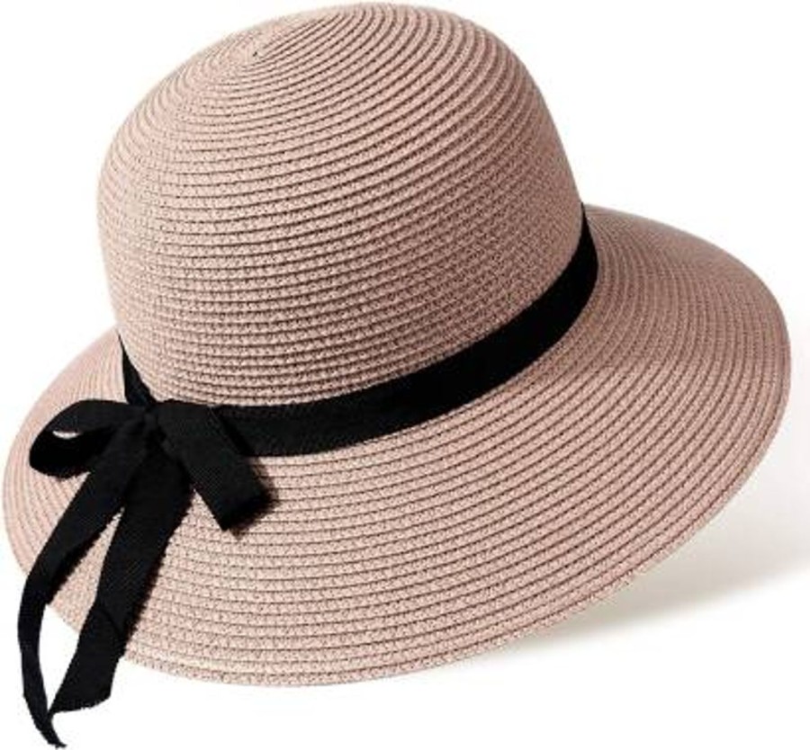 Women The Beach Company Beach Hats | Ribbon Straw Bucket Sun Hat Pink