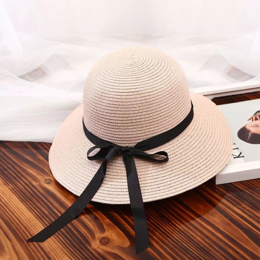 Women The Beach Company Beach Hats | Ribbon Straw Bucket Sun Hat Pink