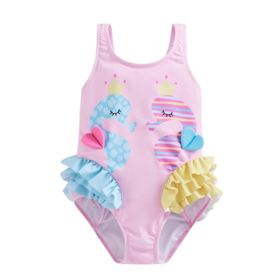 Kids The Beach Company Swimsuits For Toddlers | Sea Horse Print Ruffle Swimsuit Baby Pink