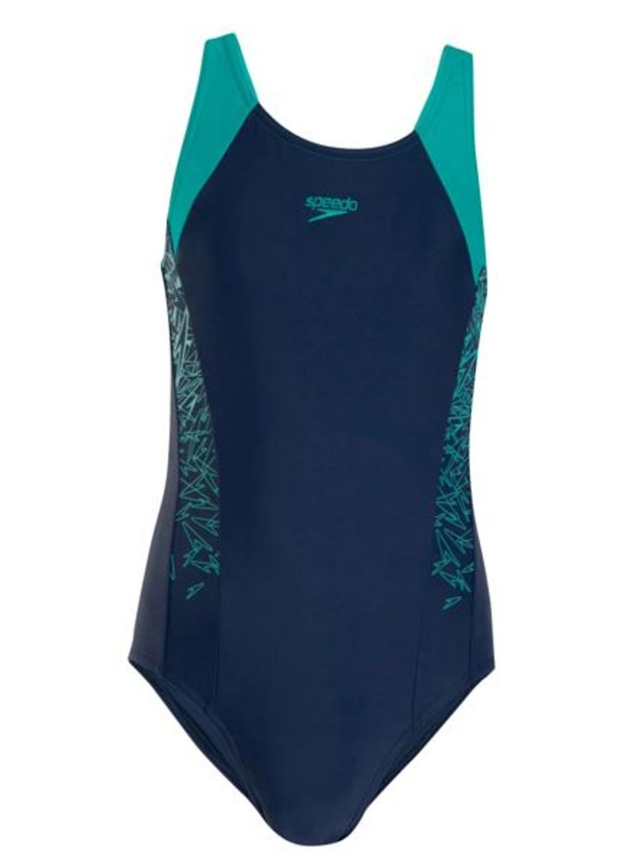 Kids Speedo Swimsuits For Girls | Speedo Boom Splice Muscleback Navy/Jade