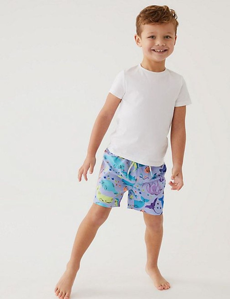 Kids Marks & Spencer Swimsuits For Boys | Sea Creature Swim Shorts Blue Mix